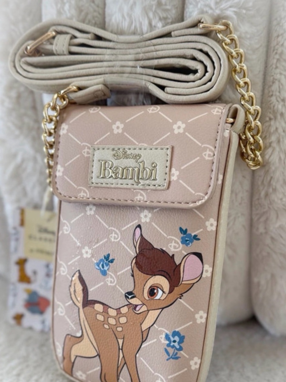 Disney Bambi Pink Floral Crossbody with Gold Chain